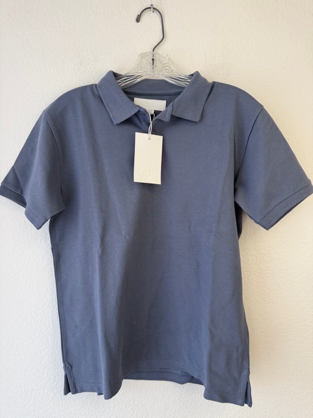 Zara Men's Slate Blue Short-Sleeve Polo